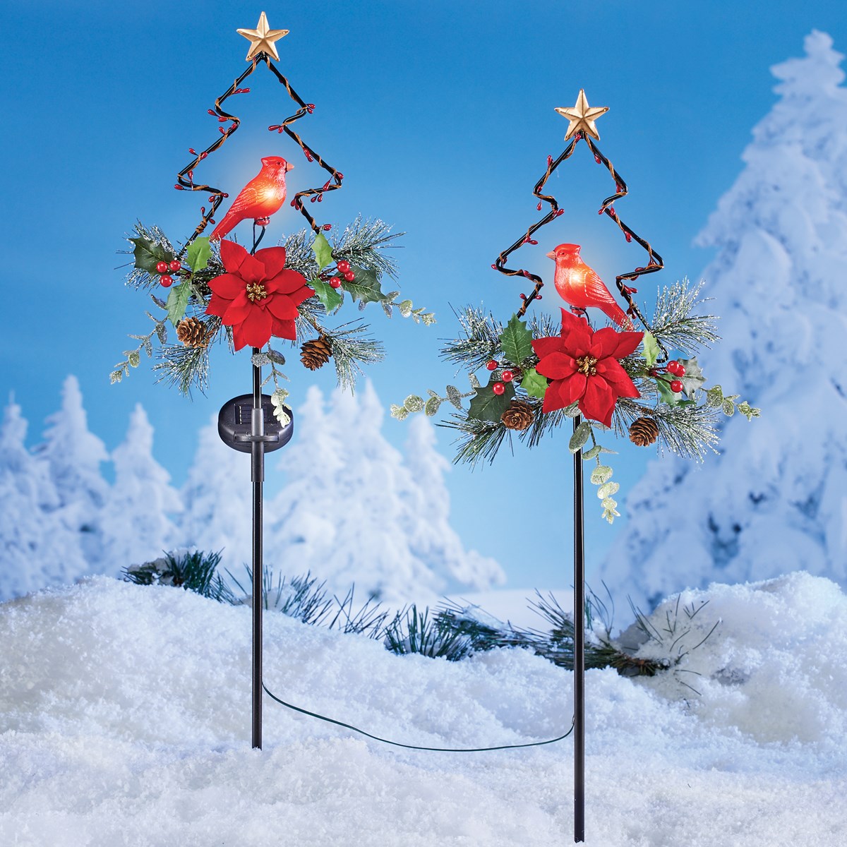 Solar Powered Cardinal Tree Lawn Stakes Set of 2 Collections Etc.