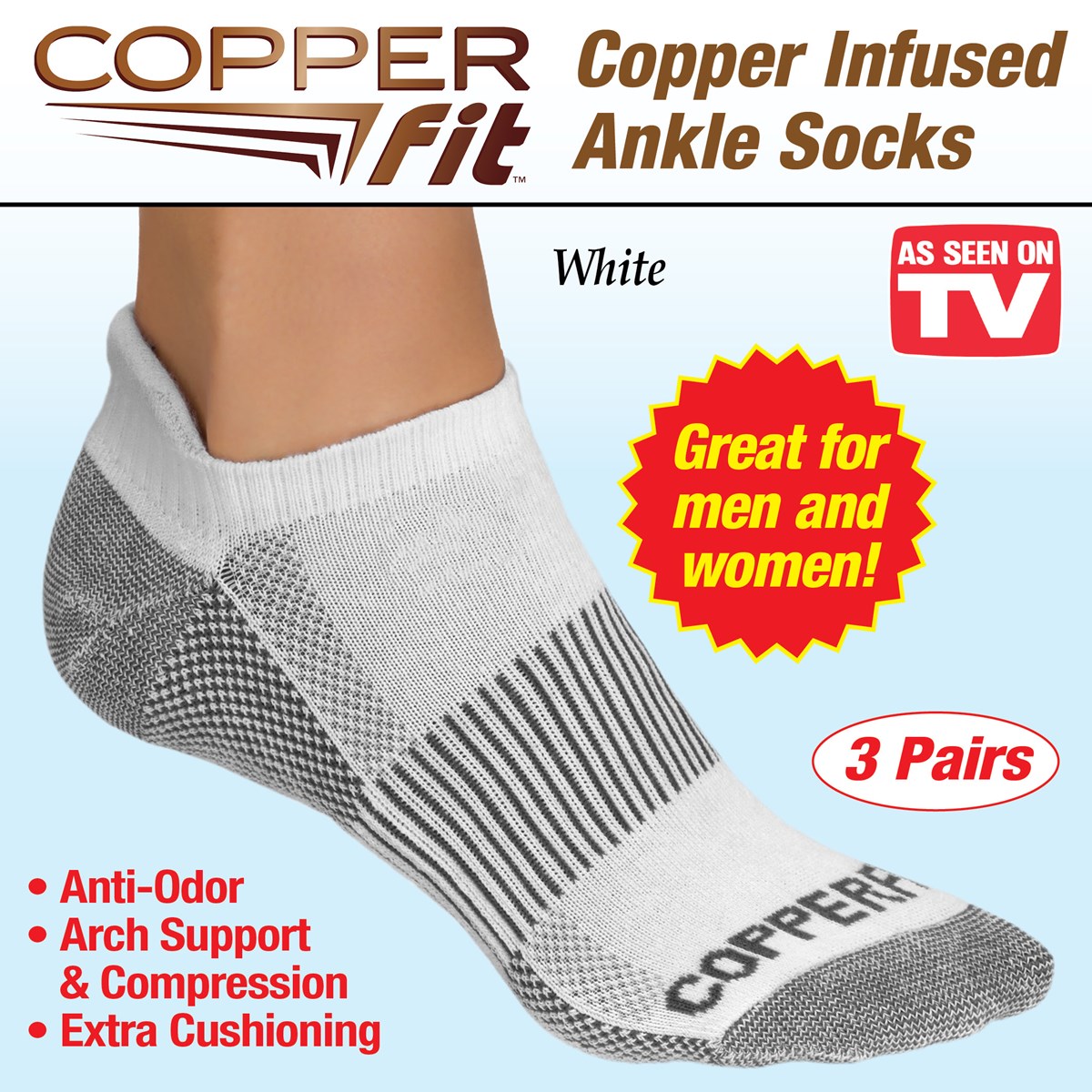 Copper Fit Arch Compression and Support Ankle Socks 3 Pair