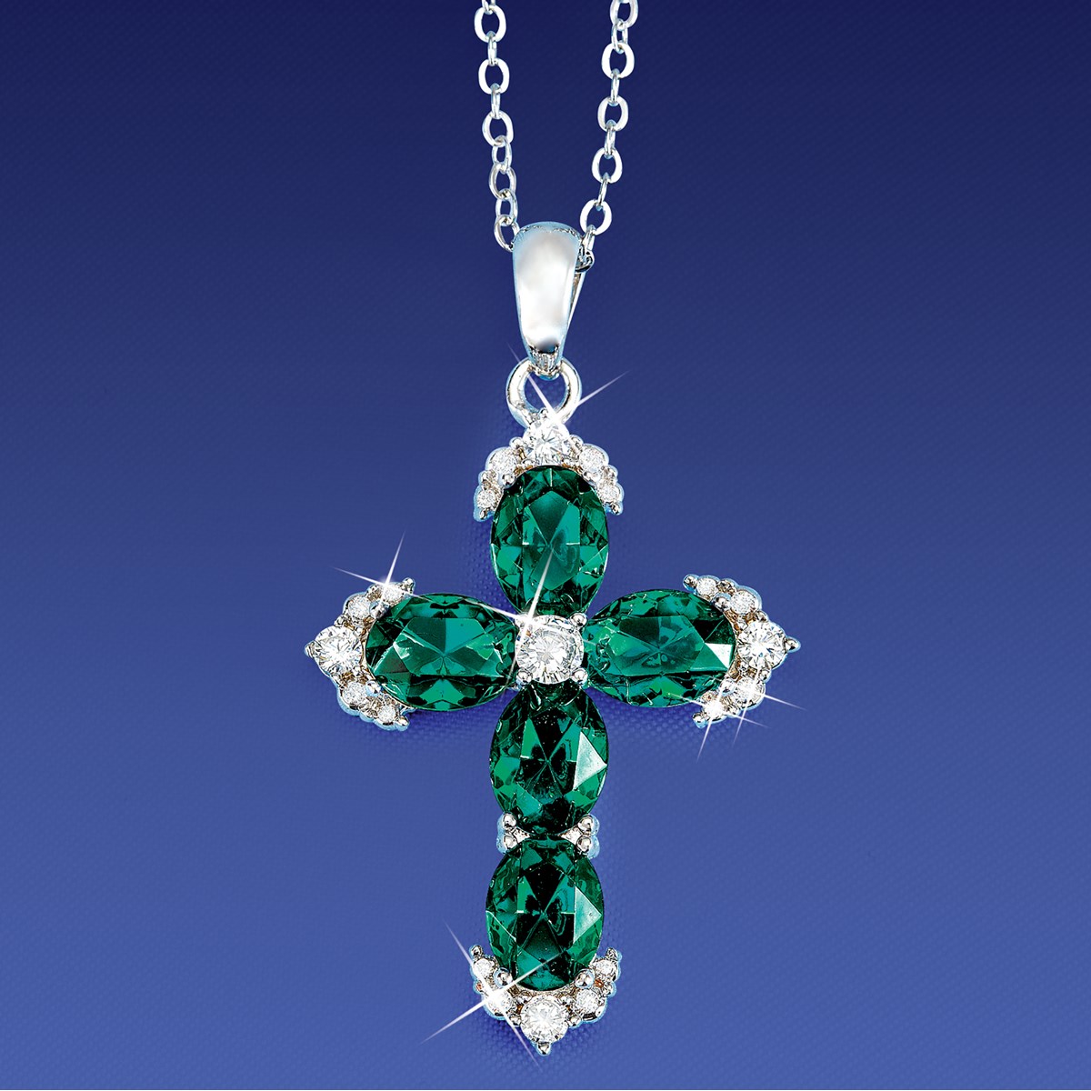 Elegant Colored Crystal Accented Cross Pendant Necklace | Collections Etc.
