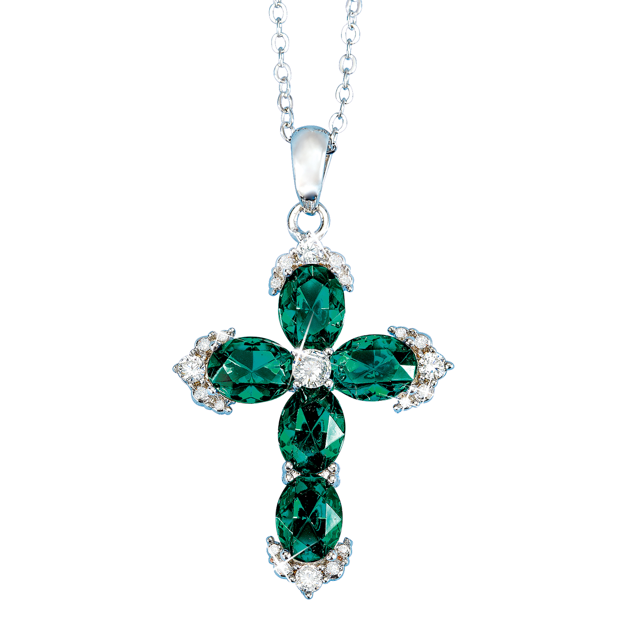 Elegant Colored Crystal Accented Cross Pendant Necklace