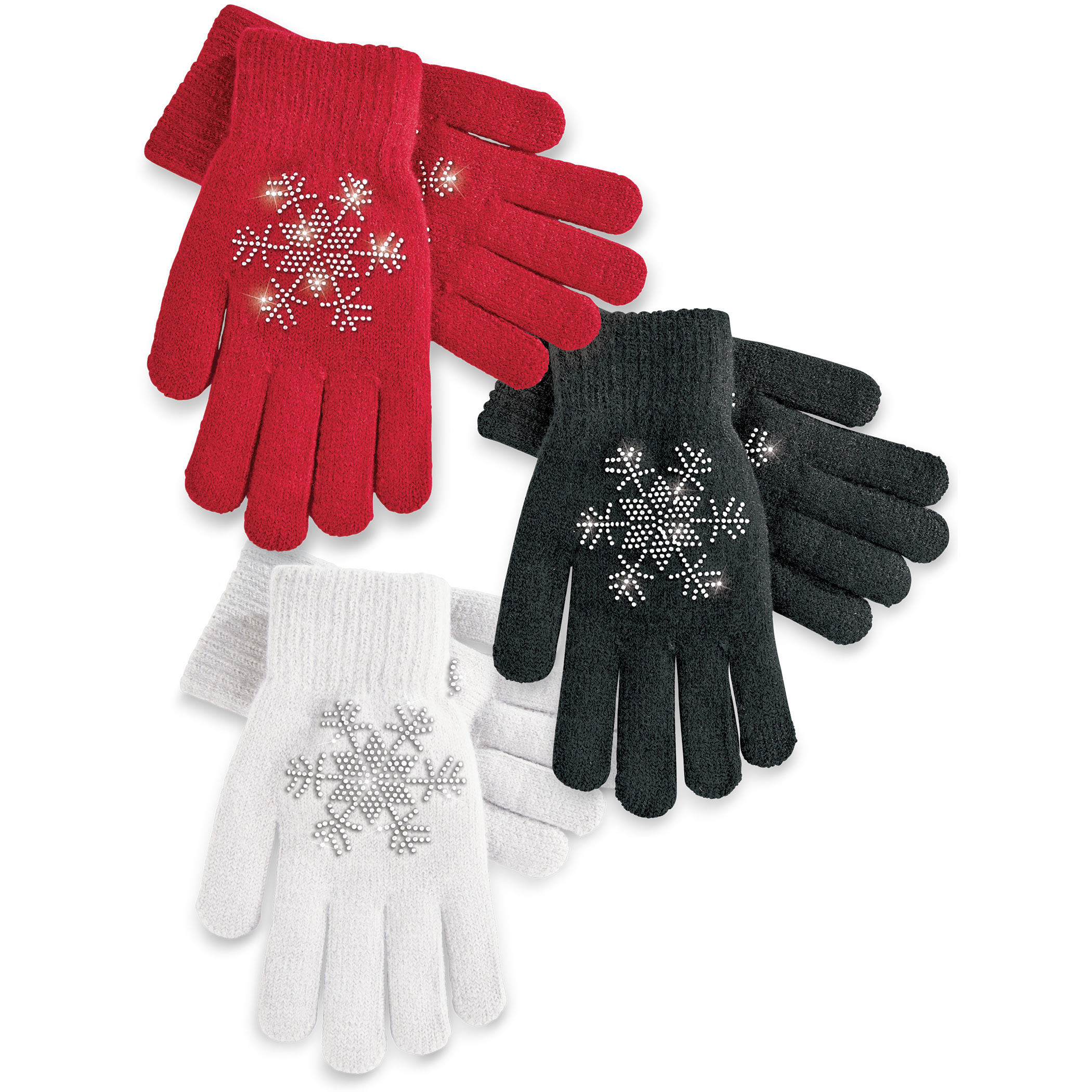 Sparkling Snowflake Design Stylish Knit Polyester Gloves Red/Black/White, Red/Black/White
