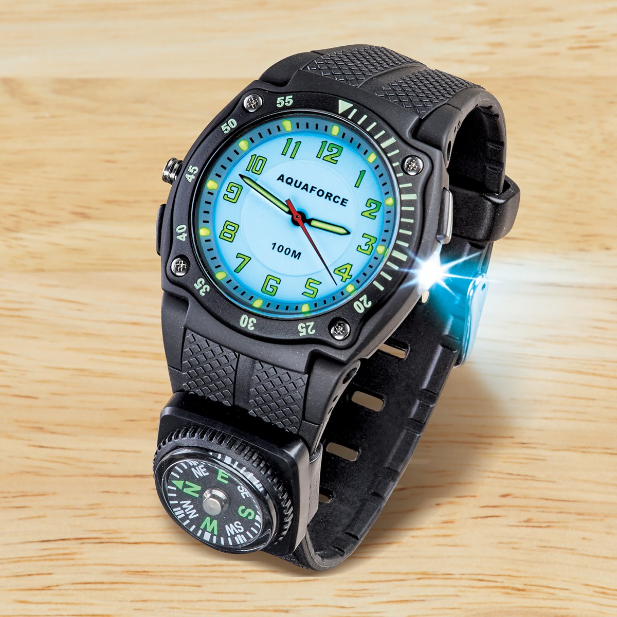 Black Analog Flashlight Compass Watch with Backlight Collections Etc.