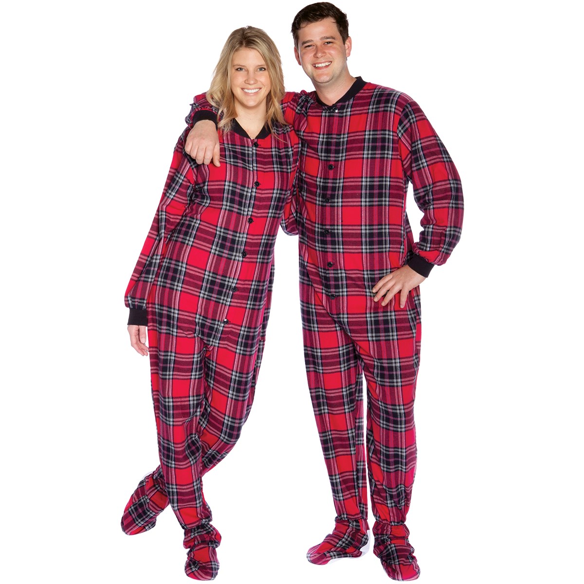 DoubleBrushed Flannel Footed Tartan Plaid Pajama Set Collections Etc.