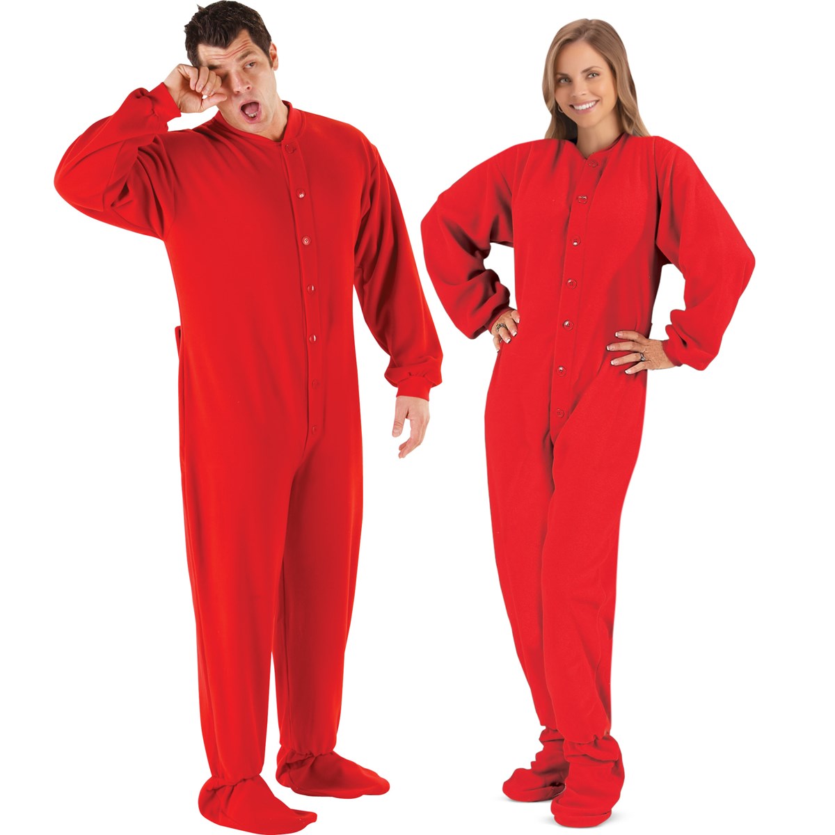 Red MicroFleece VinylPad Footed Pajamas with Butt Flap Collections Etc.
