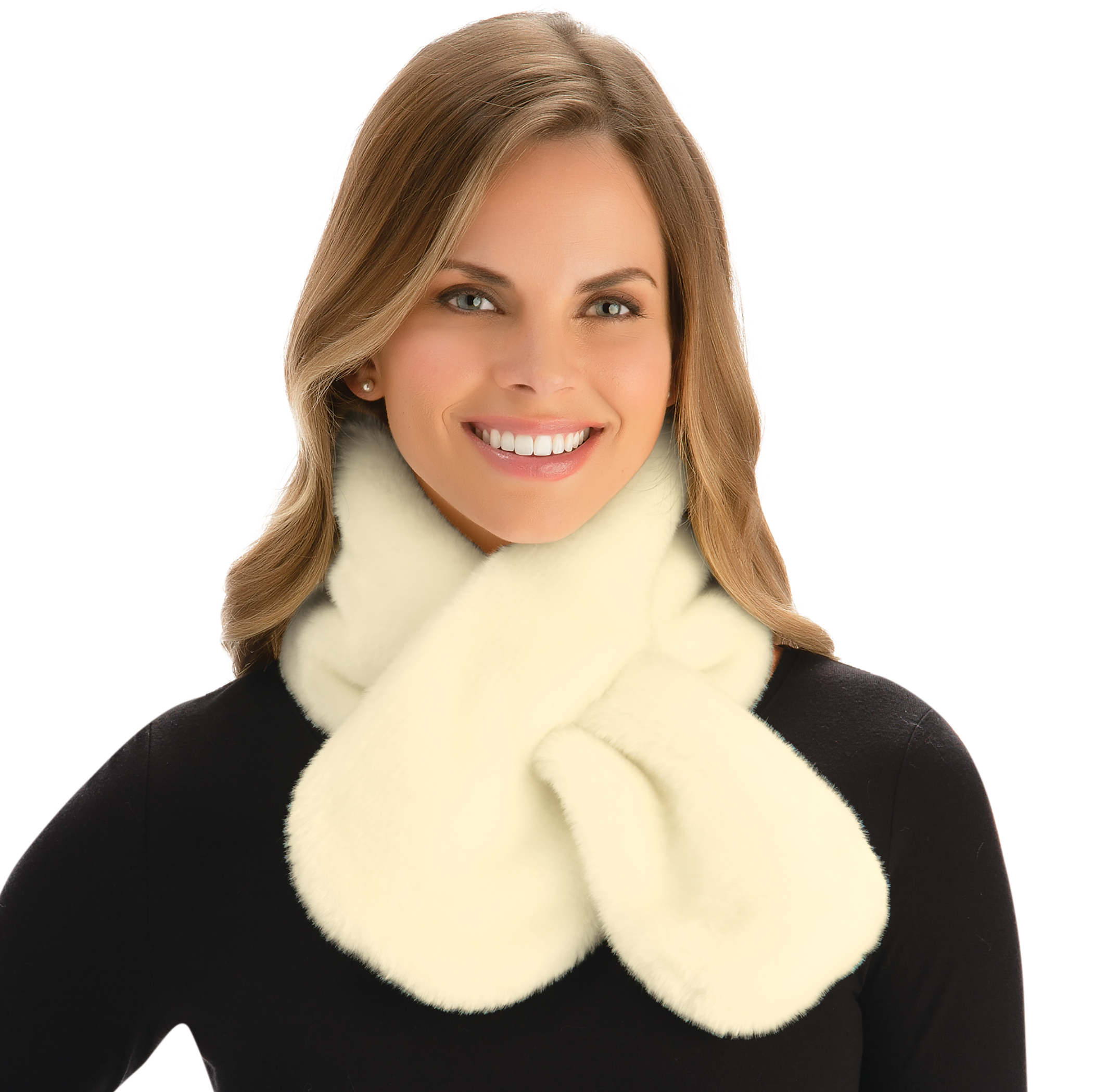 Elegant-Look Solid-Colored Soft Plush Faux Fur Scarf White
