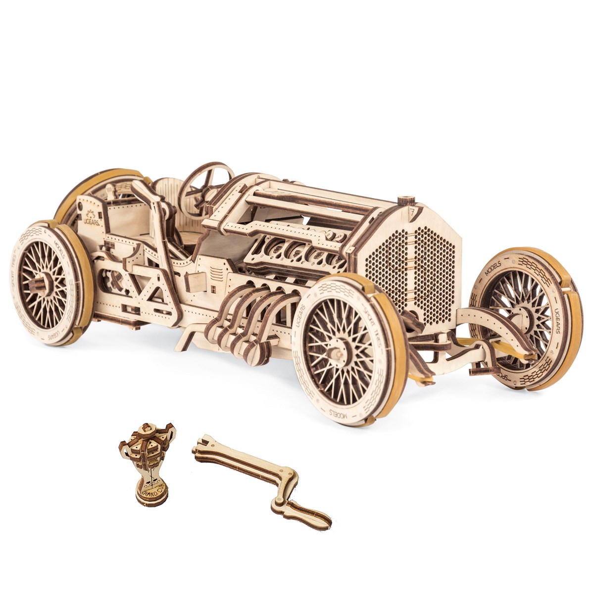 Wooden Rubber Band Powered Old School Model Grand Prix Kit