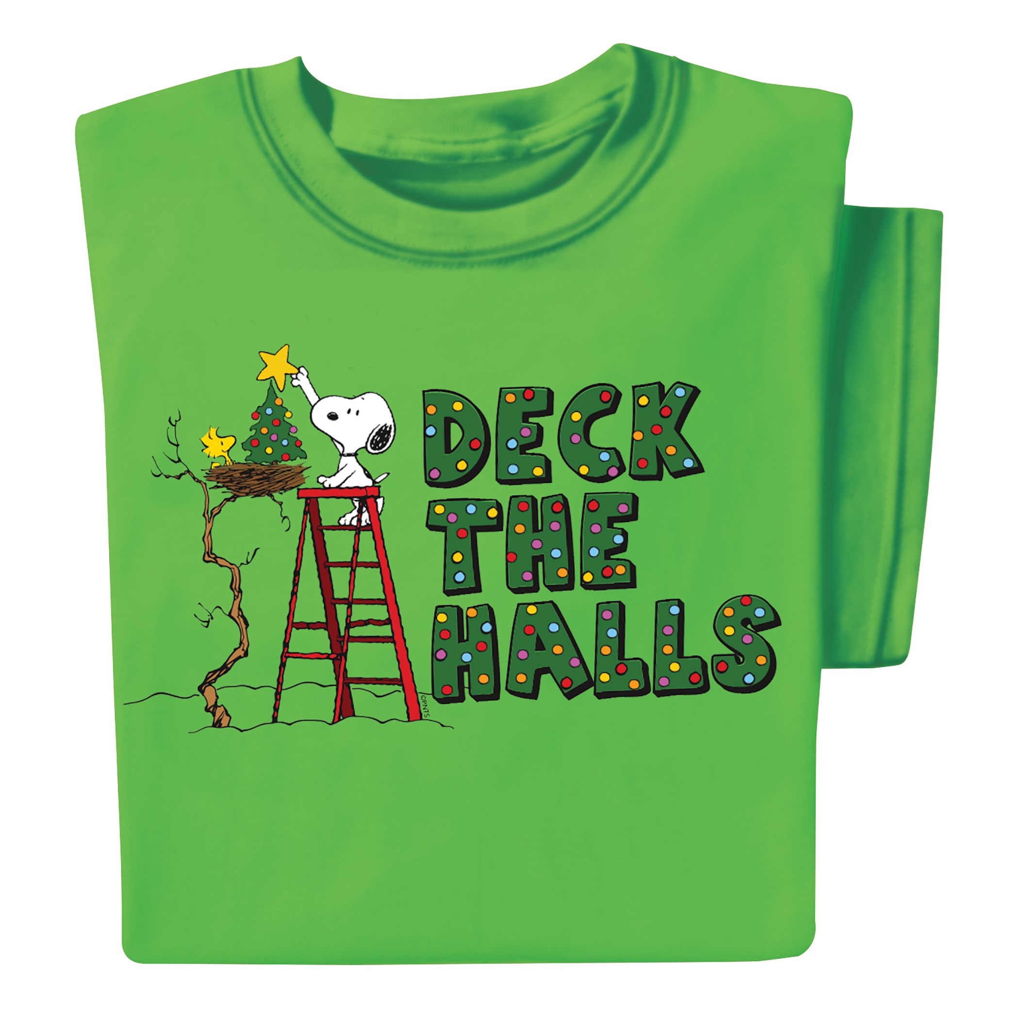 Deck The Halls Peanuts Christmas-Themed Green Cotton T-Shirt 