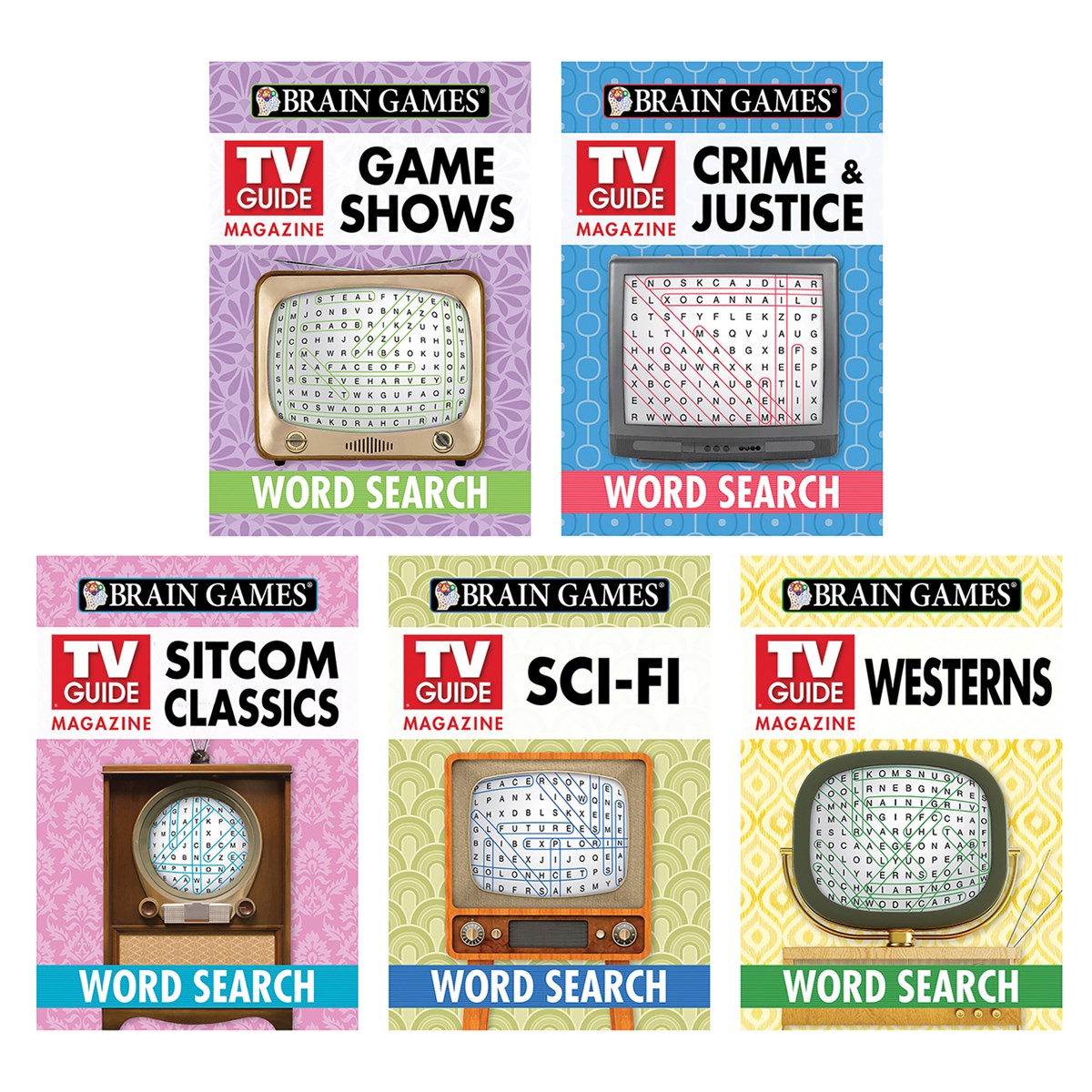 Brain Games TV Guide Word Search 5Book Activity Set Collections Etc.