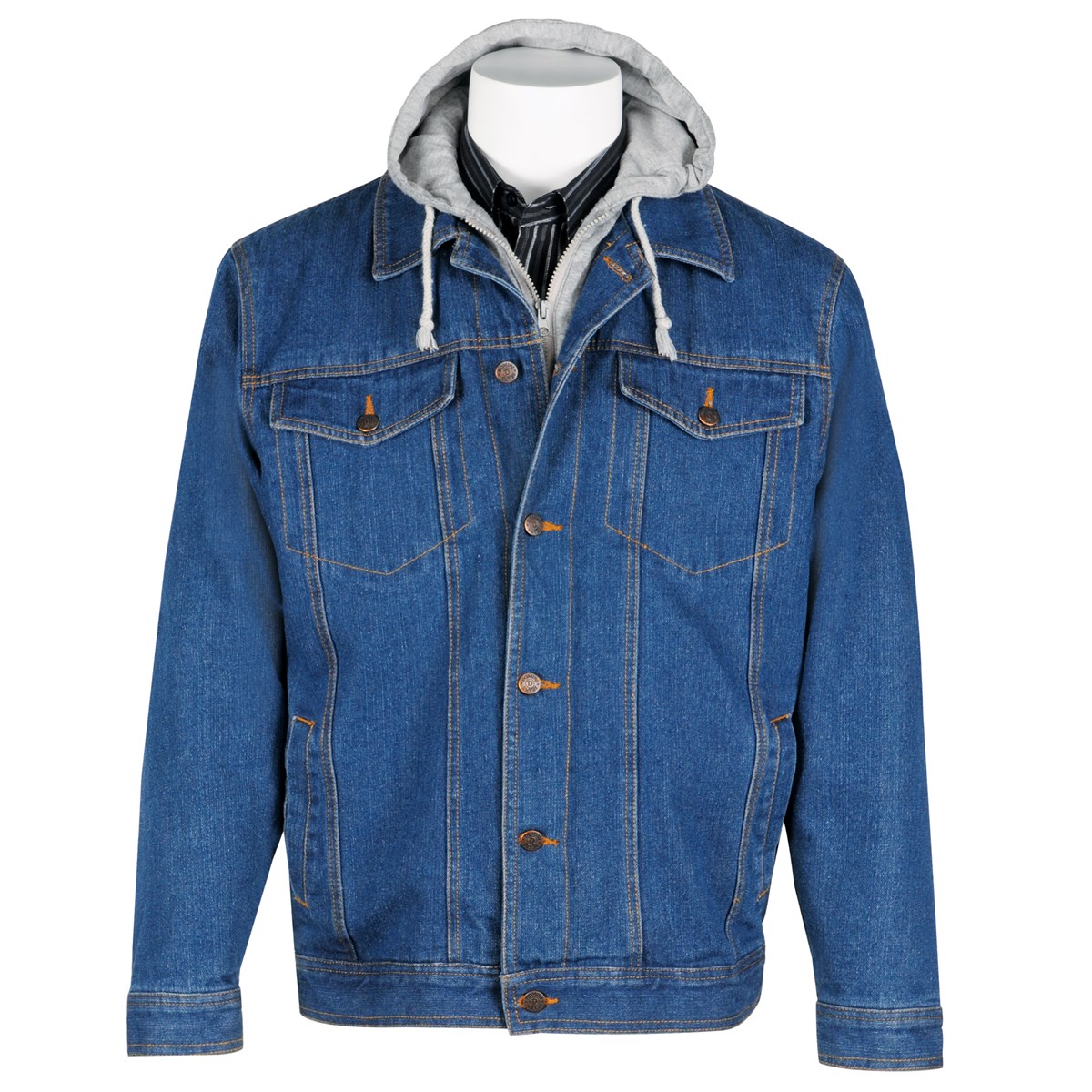 Mens Fleece Lined Insulated Blue Denim Jacket with Hood Collections Etc.