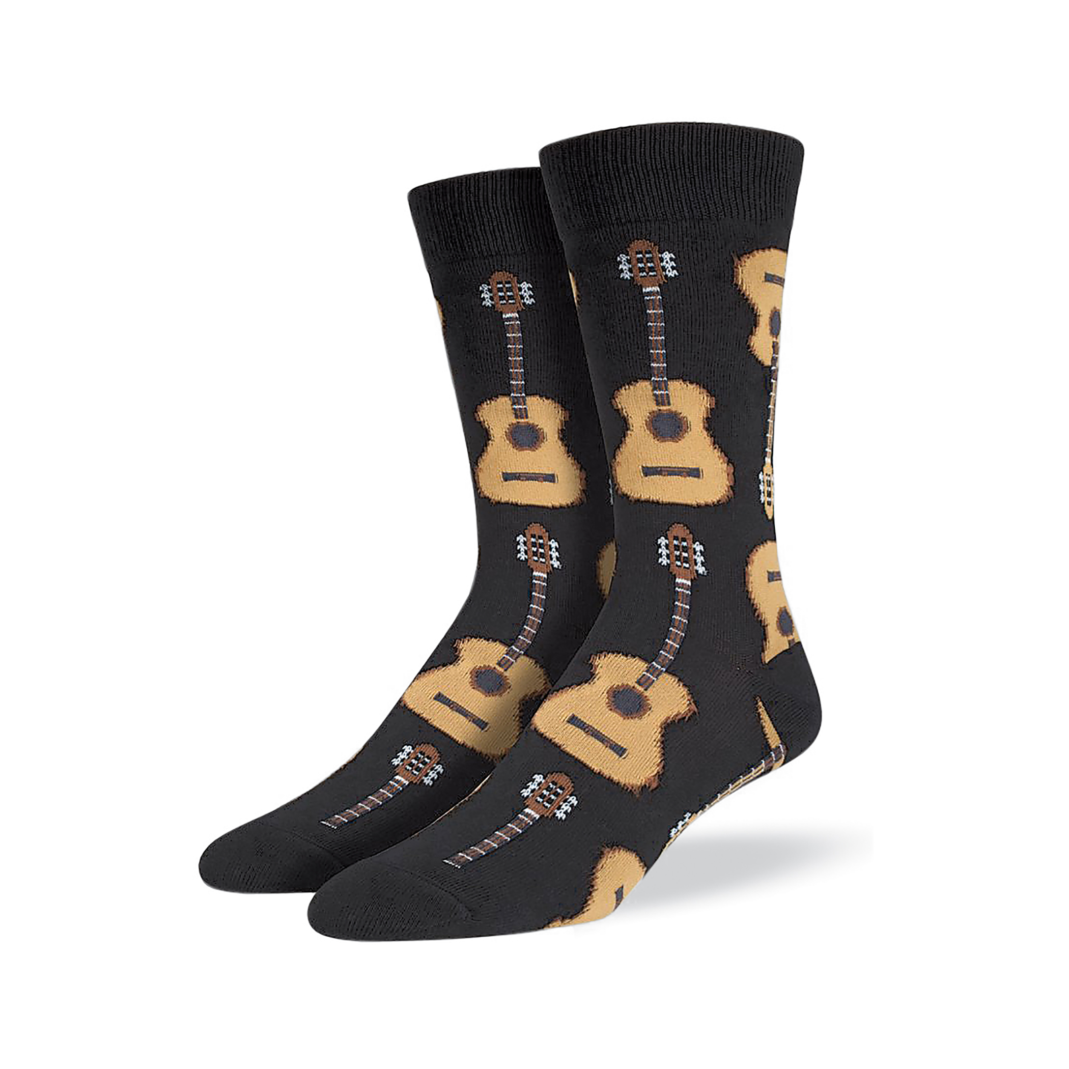 Acoustic Guitar Fun Novelty Cotton Crew Socks, Black
