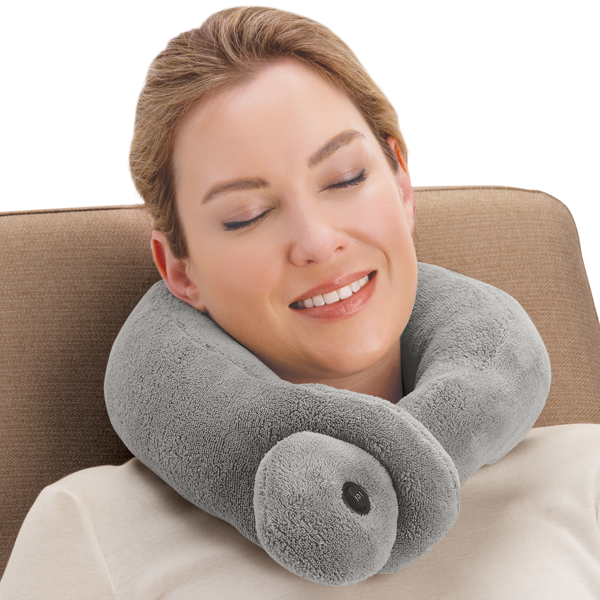 Soft Plush Soothing Vibration Massager Neck Pillow Grey