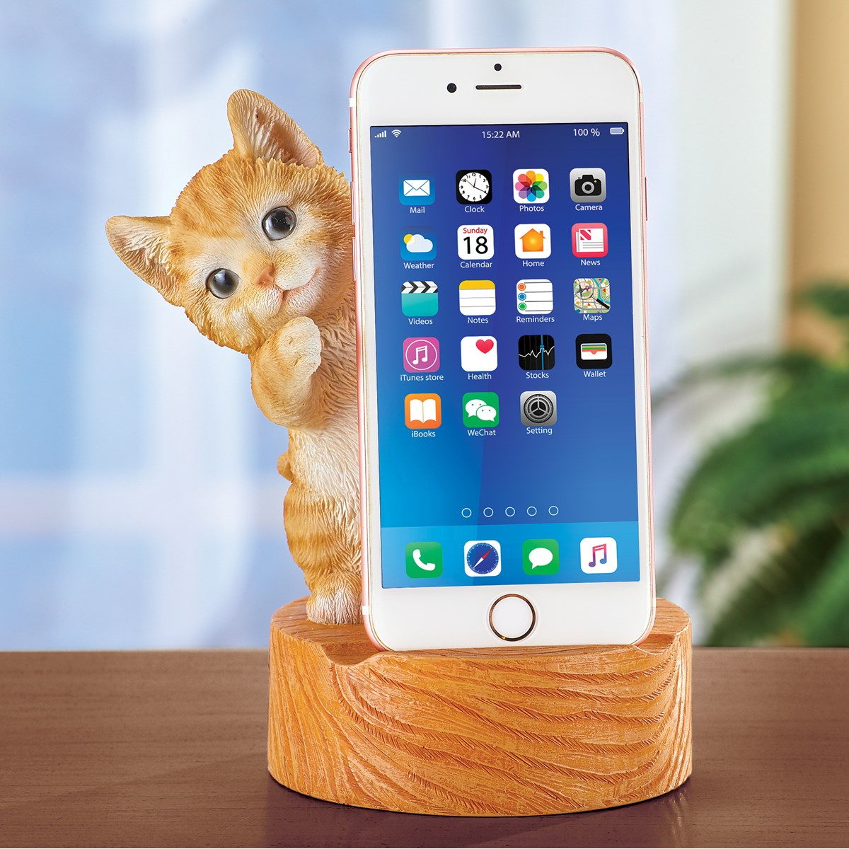 Peeking Cat WoodStyle Base Mobile Phone Holder Stand Collections Etc.