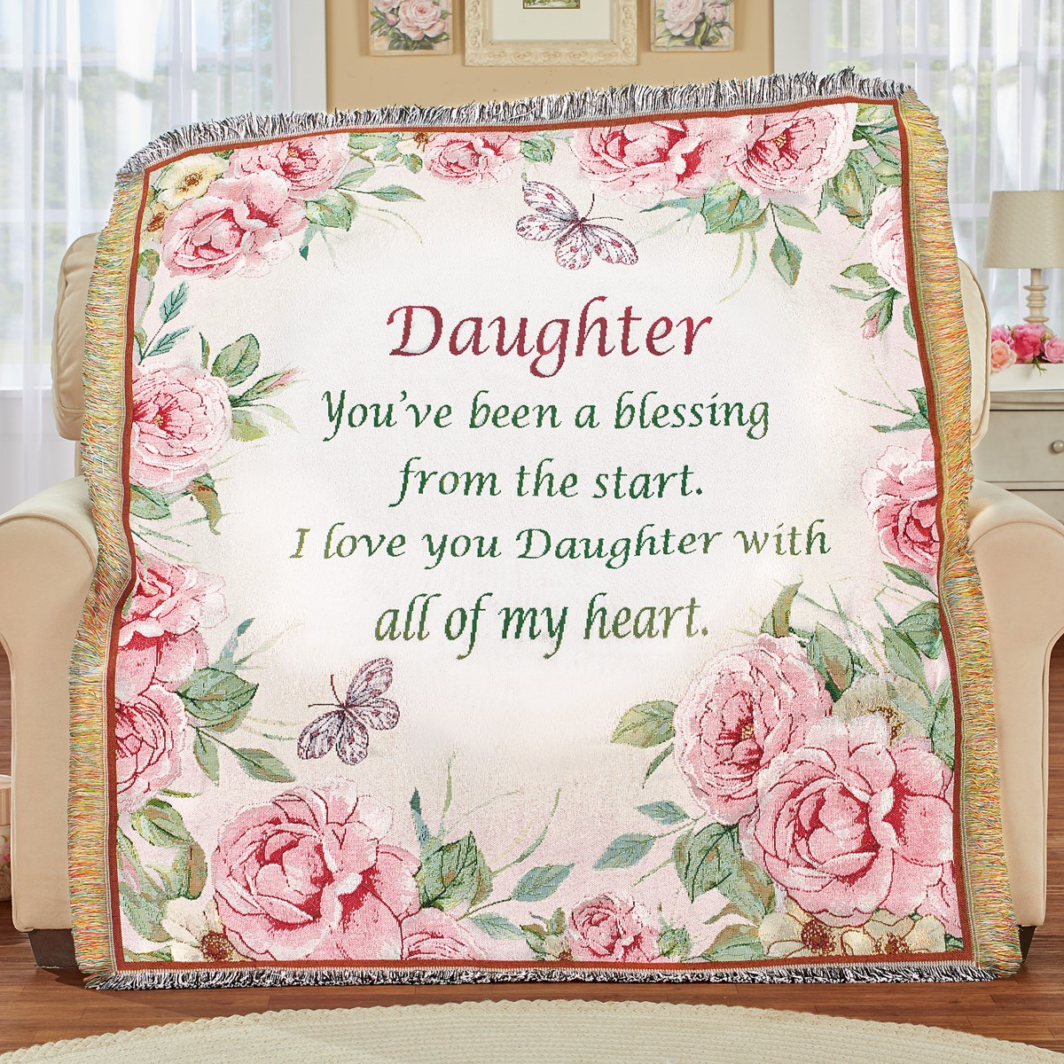Inspirational Daughter Floral Tapestry Throw Blanket Collections Etc.