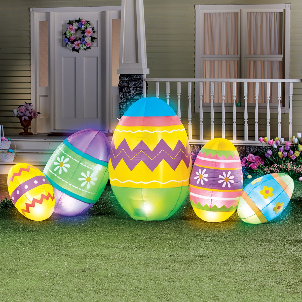 7Foot Inflatable Connected Easter Eggs Outdoor Decor Collections Etc.