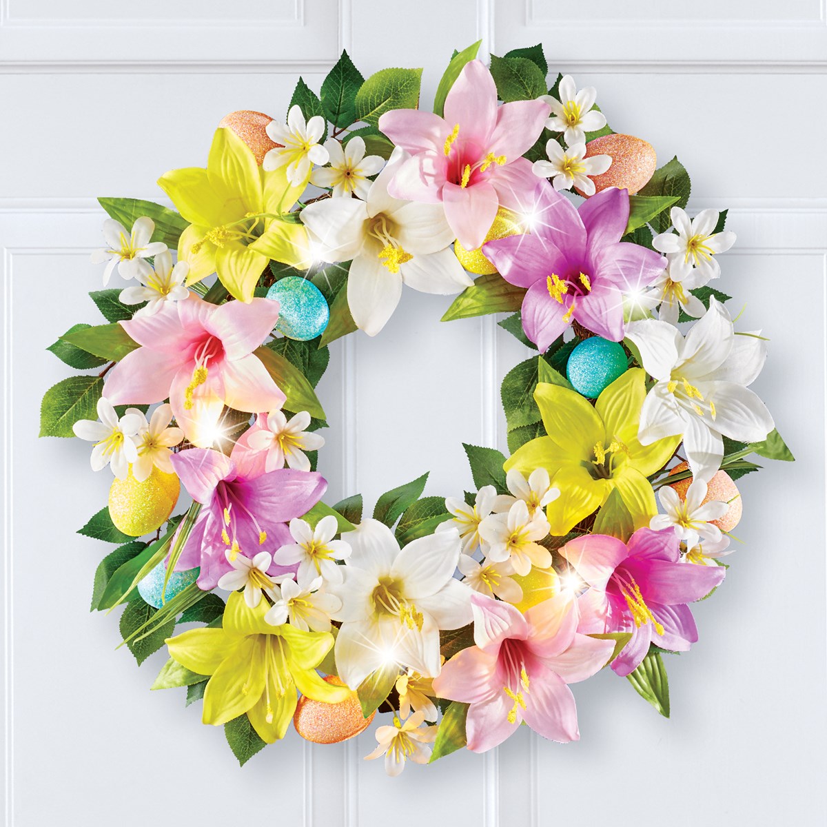 Sparkling LED Lighted Easter Lilies Spring Door Wreath Collections Etc.