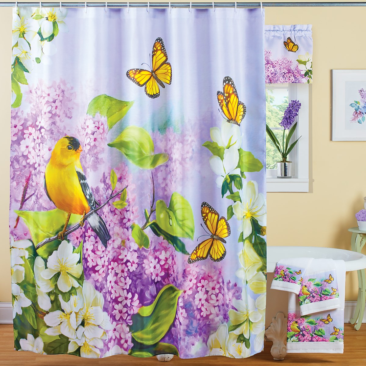 Colorful Bird and Butterfly Bathroom Shower Curtain Collections Etc.