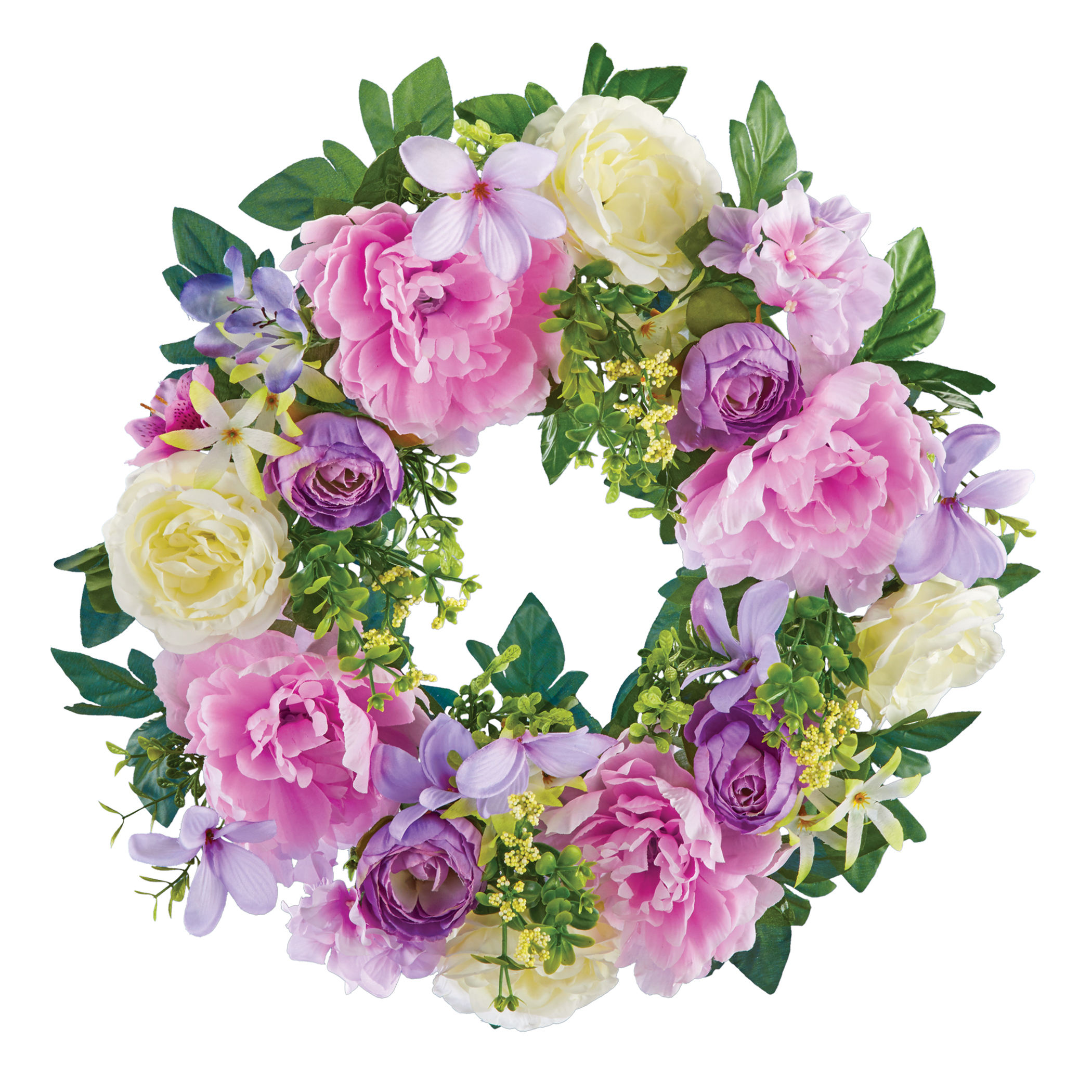 Purple & Pink Peonies with White Roses Door Wreath