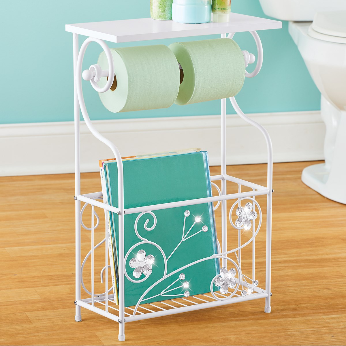 Floral Gem Accented Bathroom Toilet Paper Magazine Holder | Collections