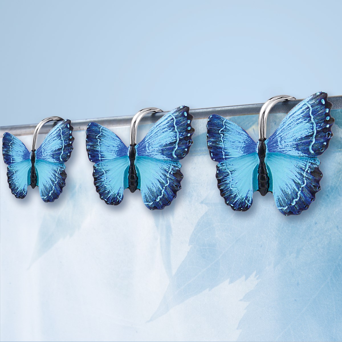Beautiful Blue Butterflies Bathroom Shower Curtain Hooks Collections Etc.