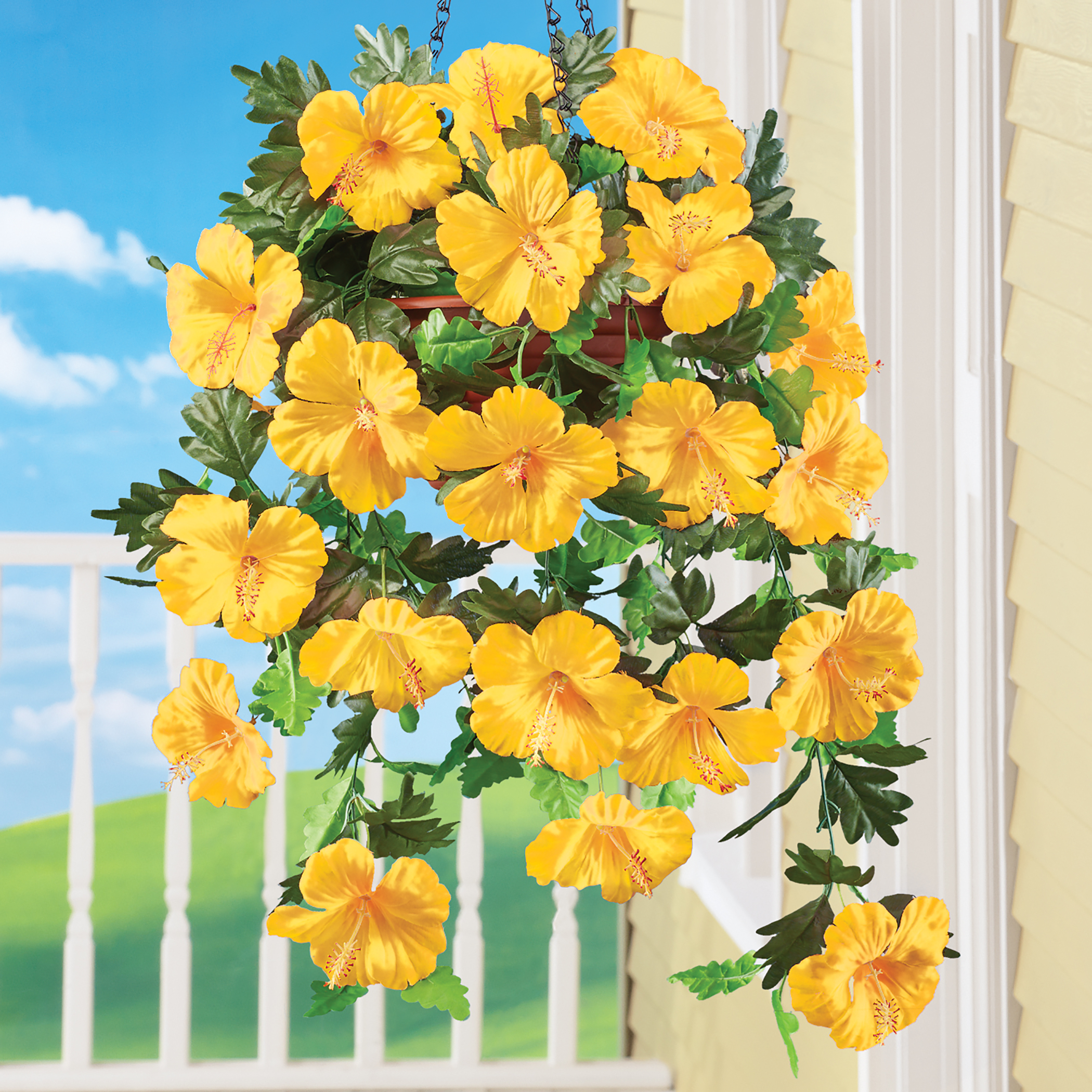 Hanging Artificial Tropical Hibiscus Bush Basket Set - Picture 10 of 10