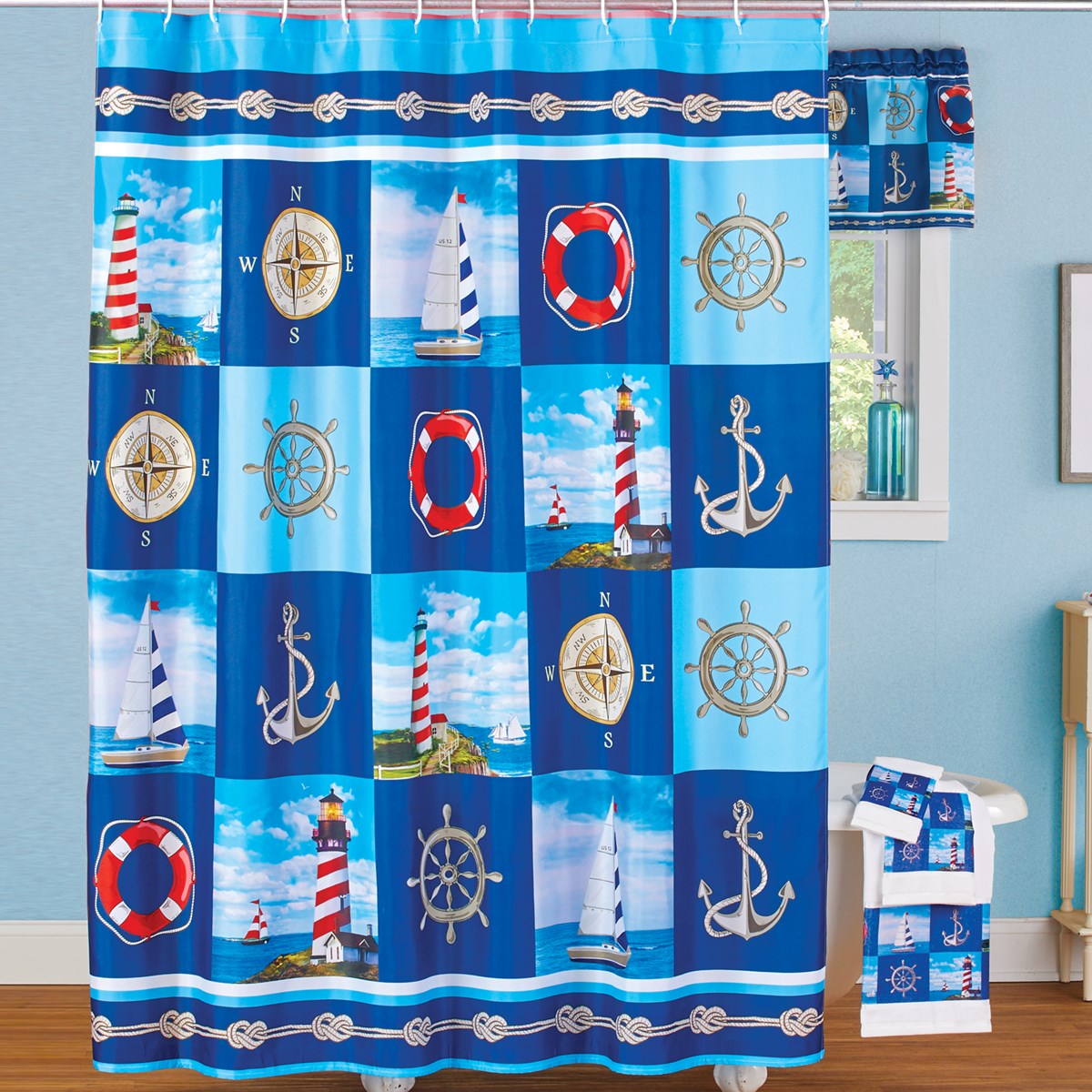 NauticalThemed Nantucket Shower Curtain with Hooks Collections Etc.