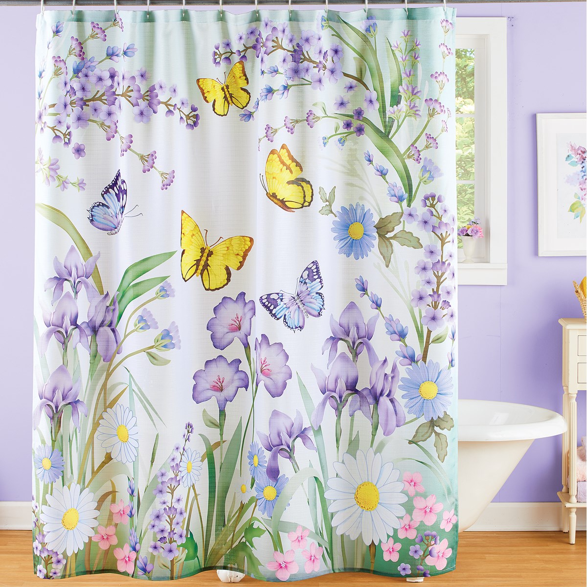 Springtime Butterfly Garden Bathroom Shower Curtain Collections Etc.