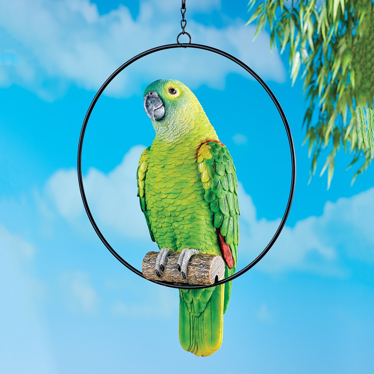 HandPainted Hanging Parrot on Swing Outdoor Sculpture Collections Etc.