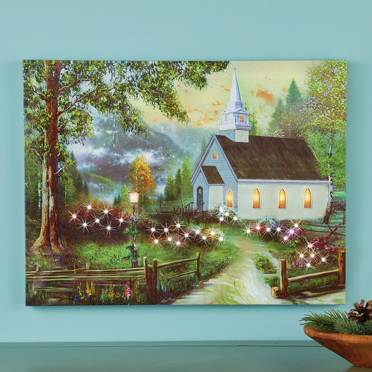 Fiber Optic LED Lighted Country Church Canvas Wall Art Collections Etc.