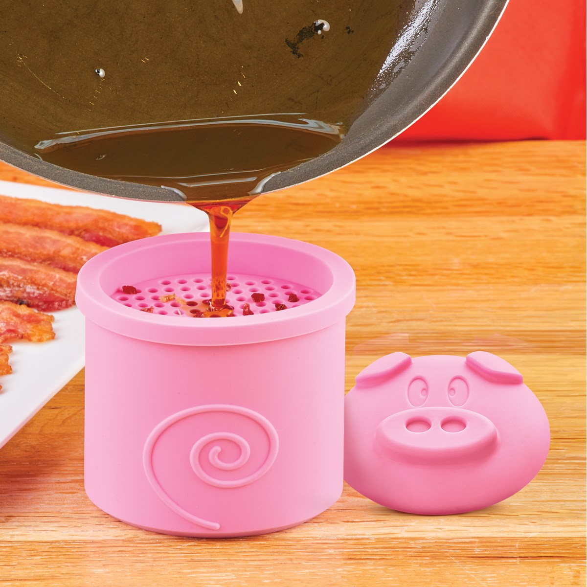 Pig Design Bacon Grease Holder with Strainer & Lid Collections Etc.