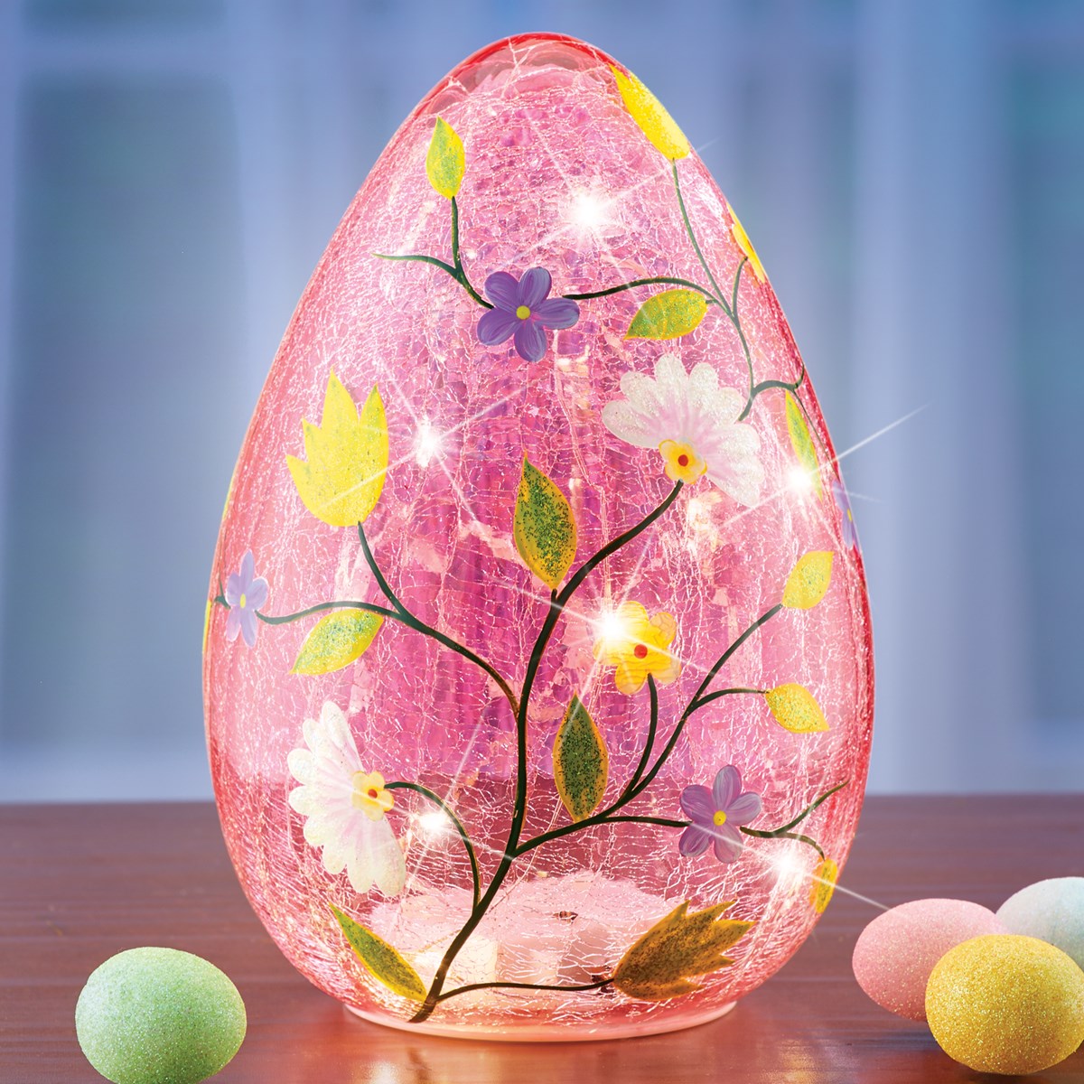 HandPainted LED Lighted Crackled Glass Floral Egg Lamp Collections Etc.