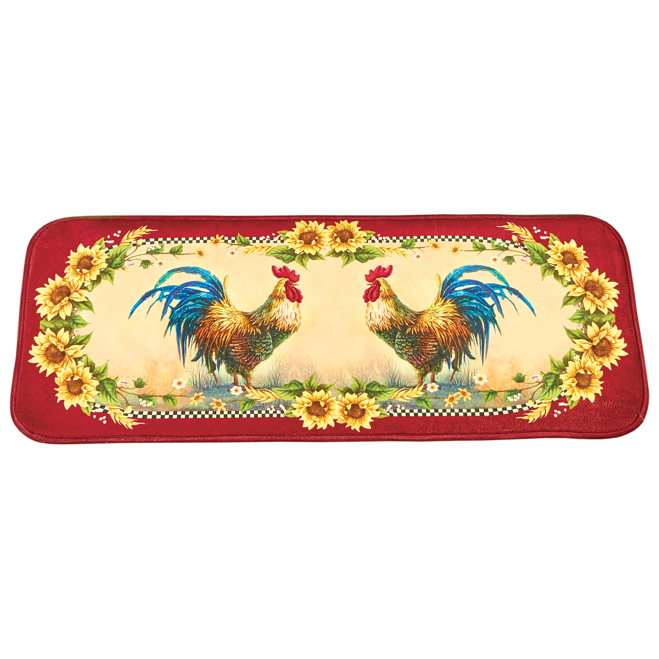 Rooster & Sunflowers Non-Slip Braided Kitchen Runner Rug, 20" X 48"