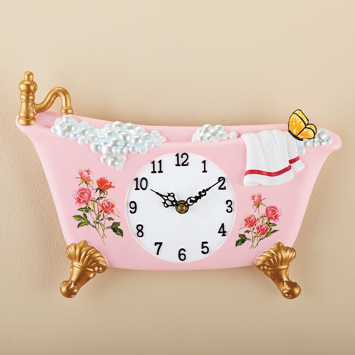 Decorative Pretty Rose Bathtub Wall Clock Collections Etc.