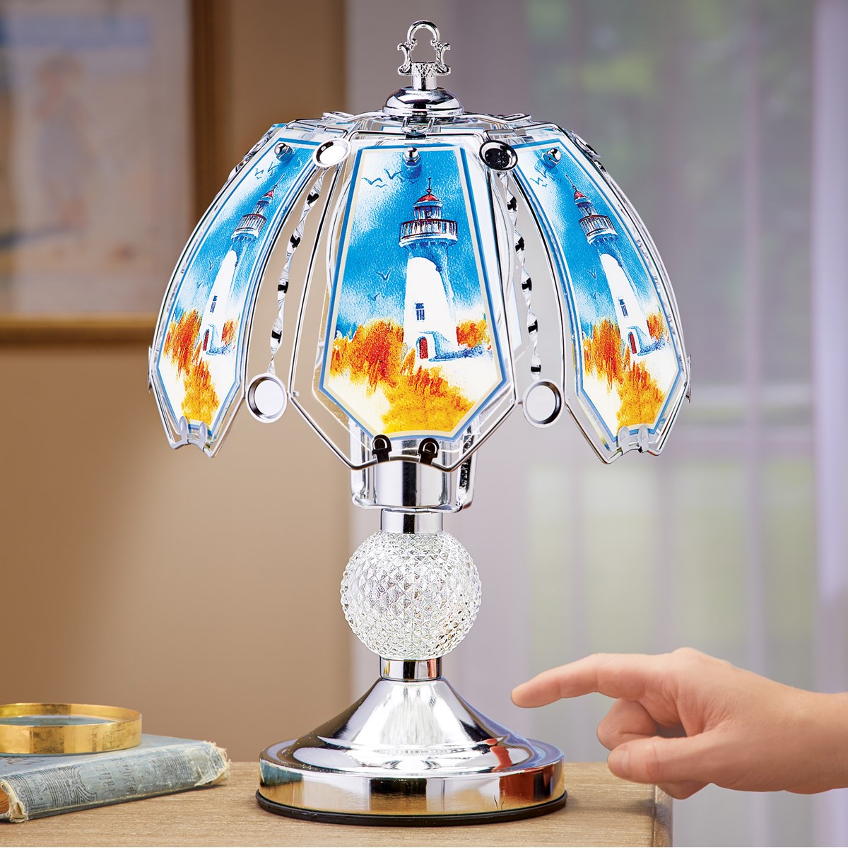 Elegant Seaside Style SilverToned Glass Panel Touch Lamp Collections
