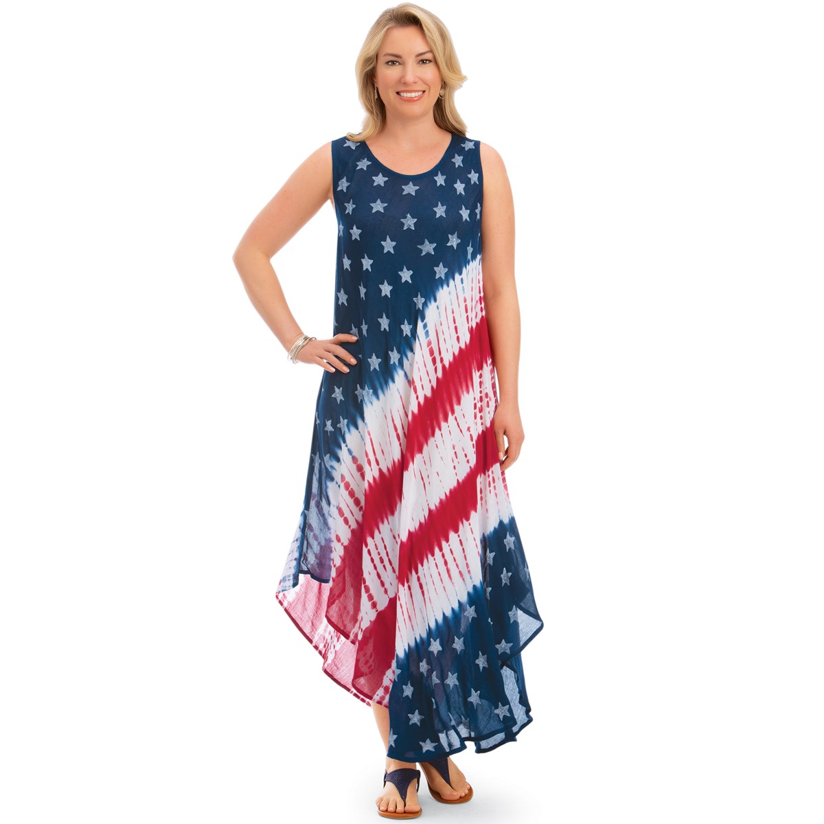 Patriotic Stars & Stripes Easy-Fit Sleeveless Dress | Collections Etc.