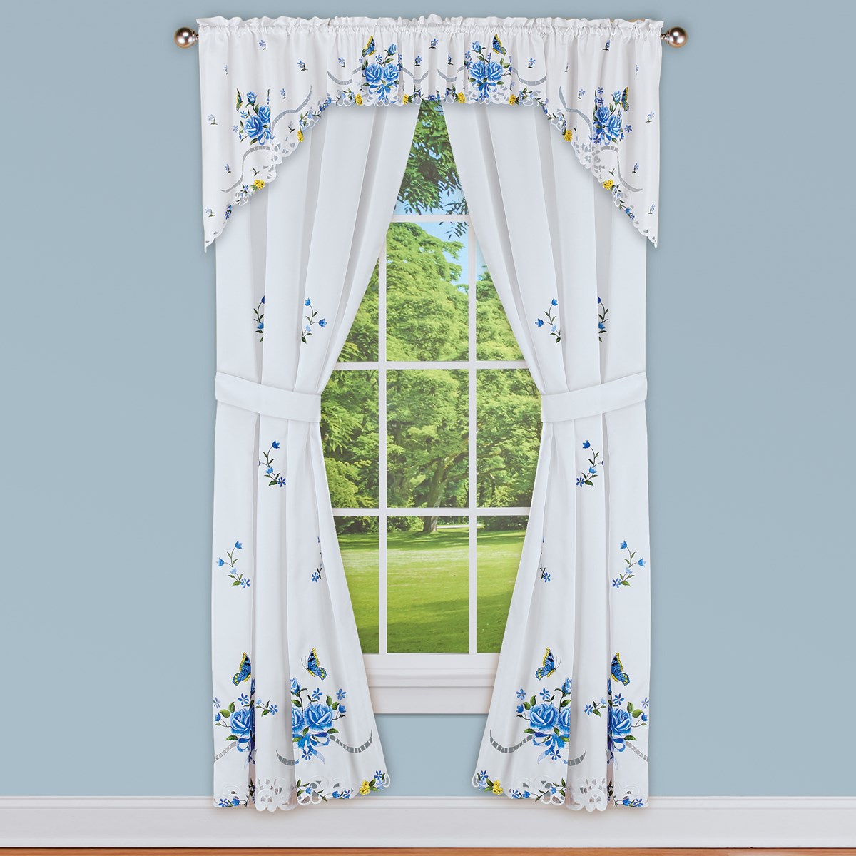 Rose and Butterfly Embroidered Window Curtains Collections Etc.
