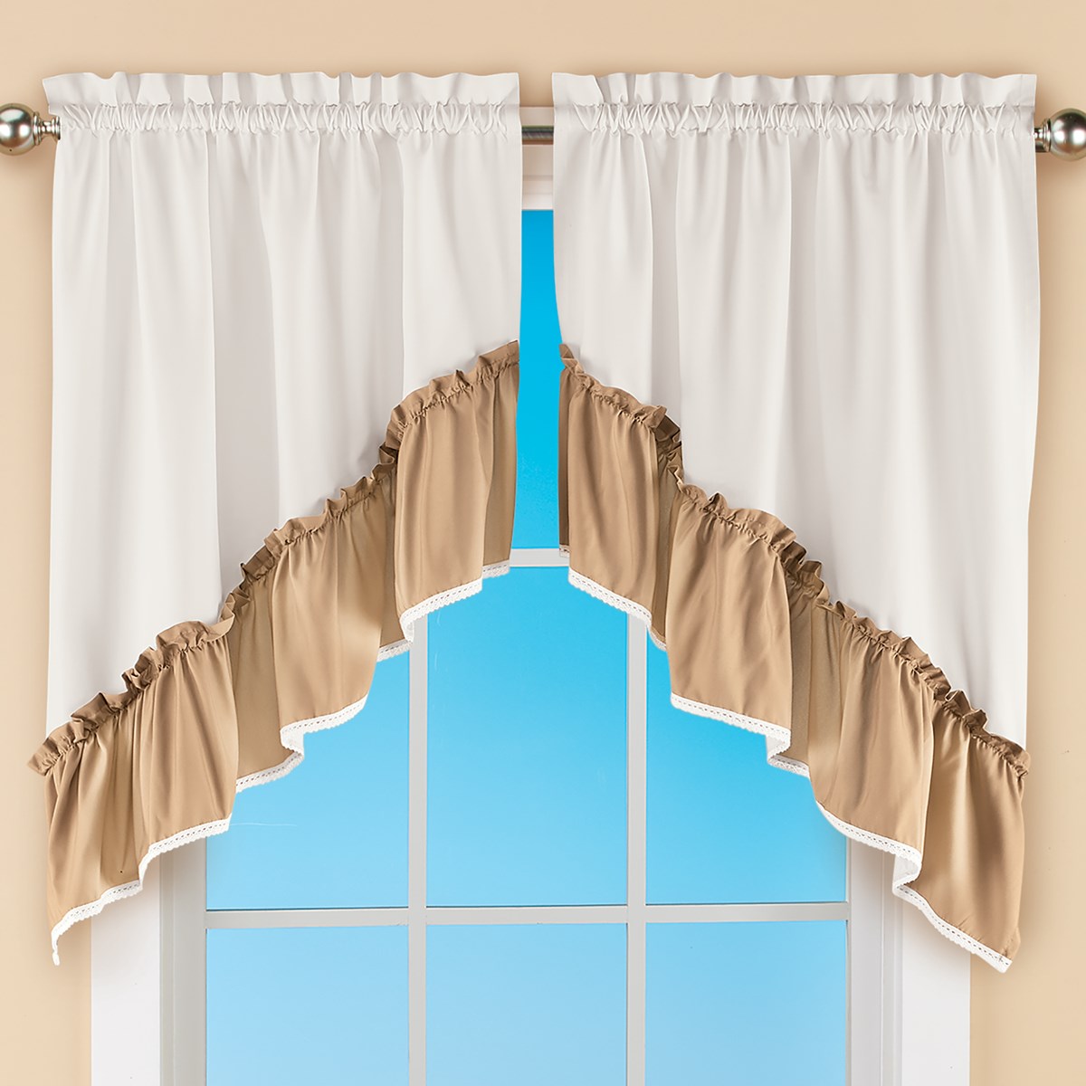 Ruffled Edge Lace Trim Window Curtain Drapes Collections Etc.