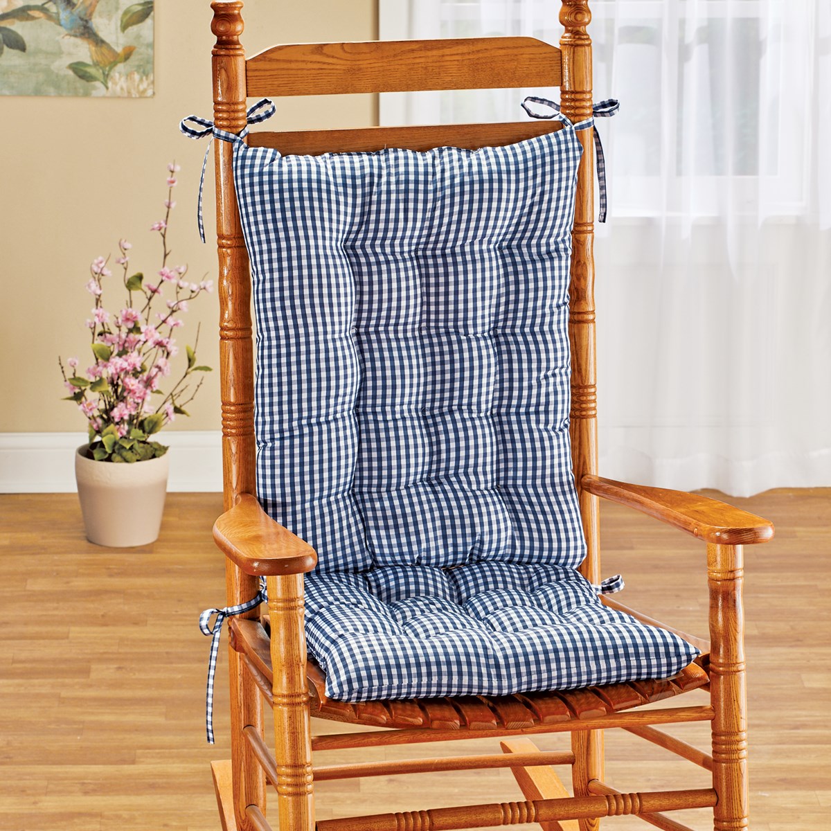 2Piece Tufted Plaid Gingham Check Rocking Chair Cushions Collections Etc.