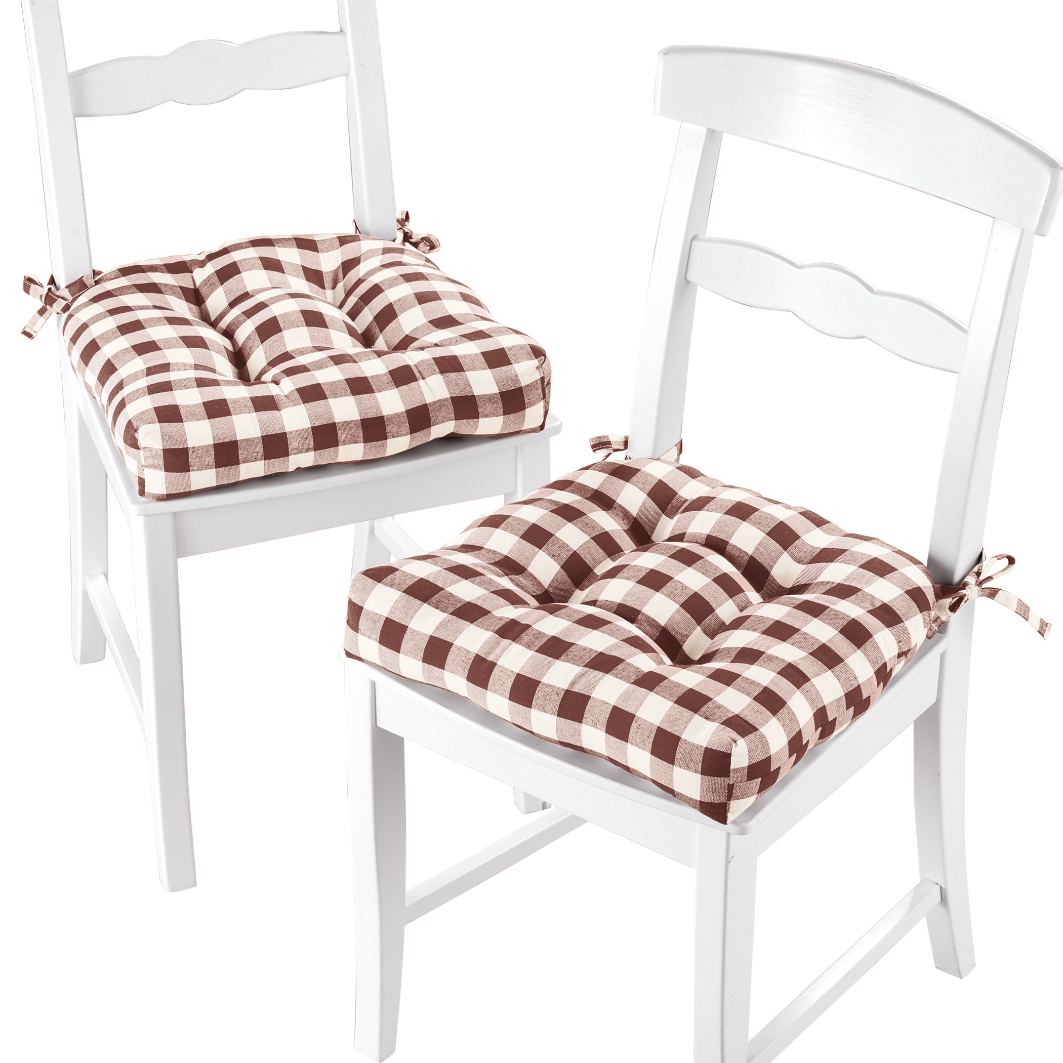 Farmhouse Style Buffalo Check Cushions - Set of 2 Chocolate CHAIR CUSH