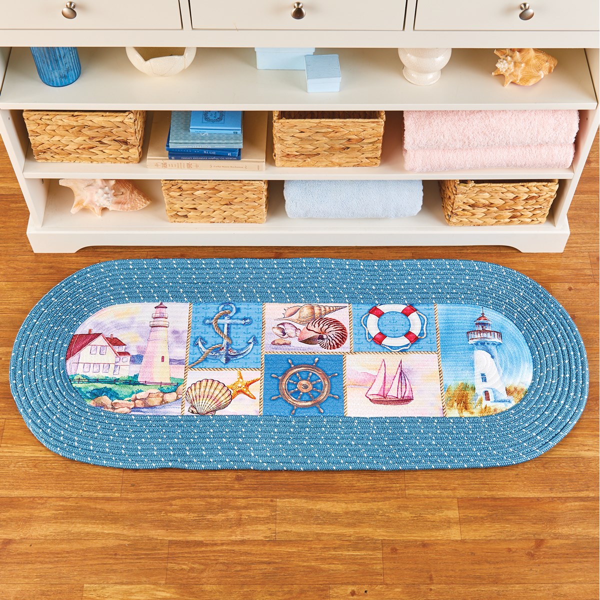 Charming Coastal Nautical Design Braided Runner Rug Collections Etc.