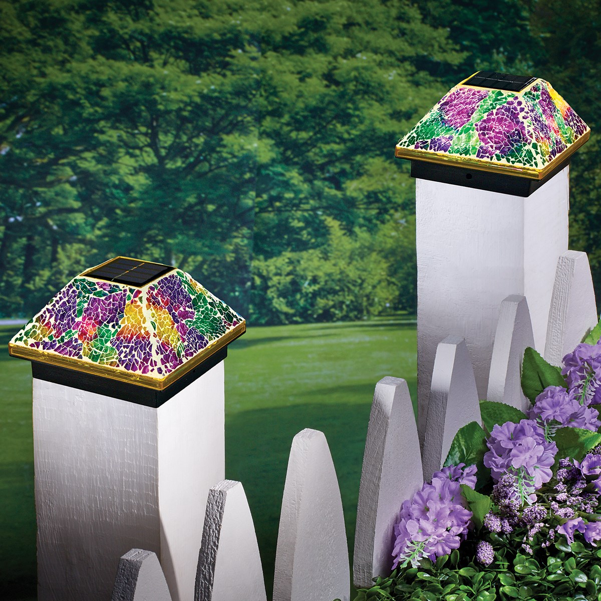 Solar Powered Sparkling Mosaic Fence Post Cap Collections Etc.