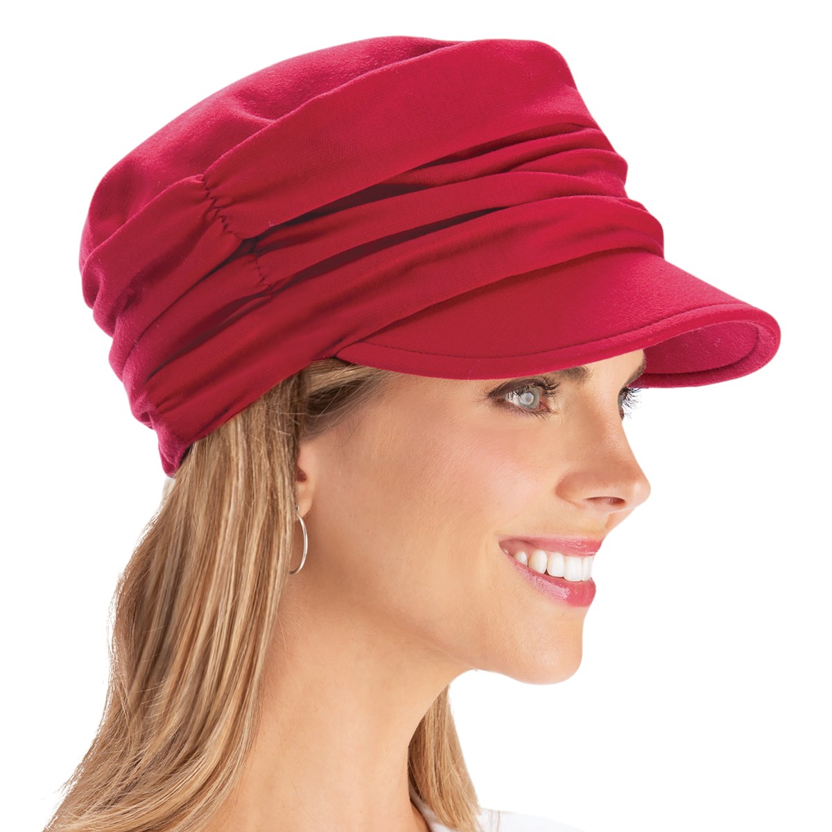Scrunch Knit Elastic Edge Newsboy Hat with Shirring Details