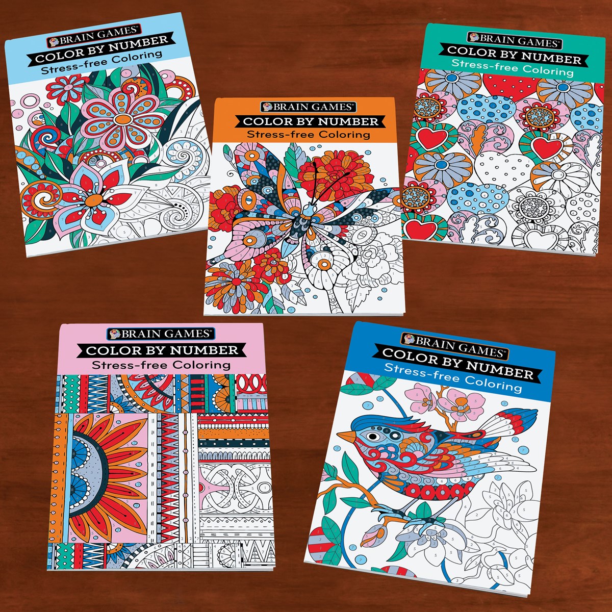 Brain Games Color By Numbers StressFree Coloring Books Set of 5