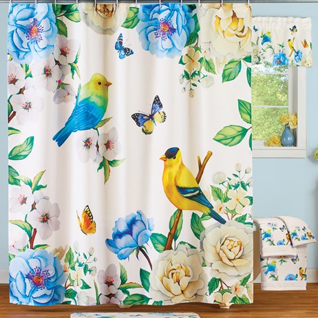 Blooming Bird Shower Curtain With Hooks Collections Etc Blooming Bird Shower Curtain With, Shower Curtain Birds