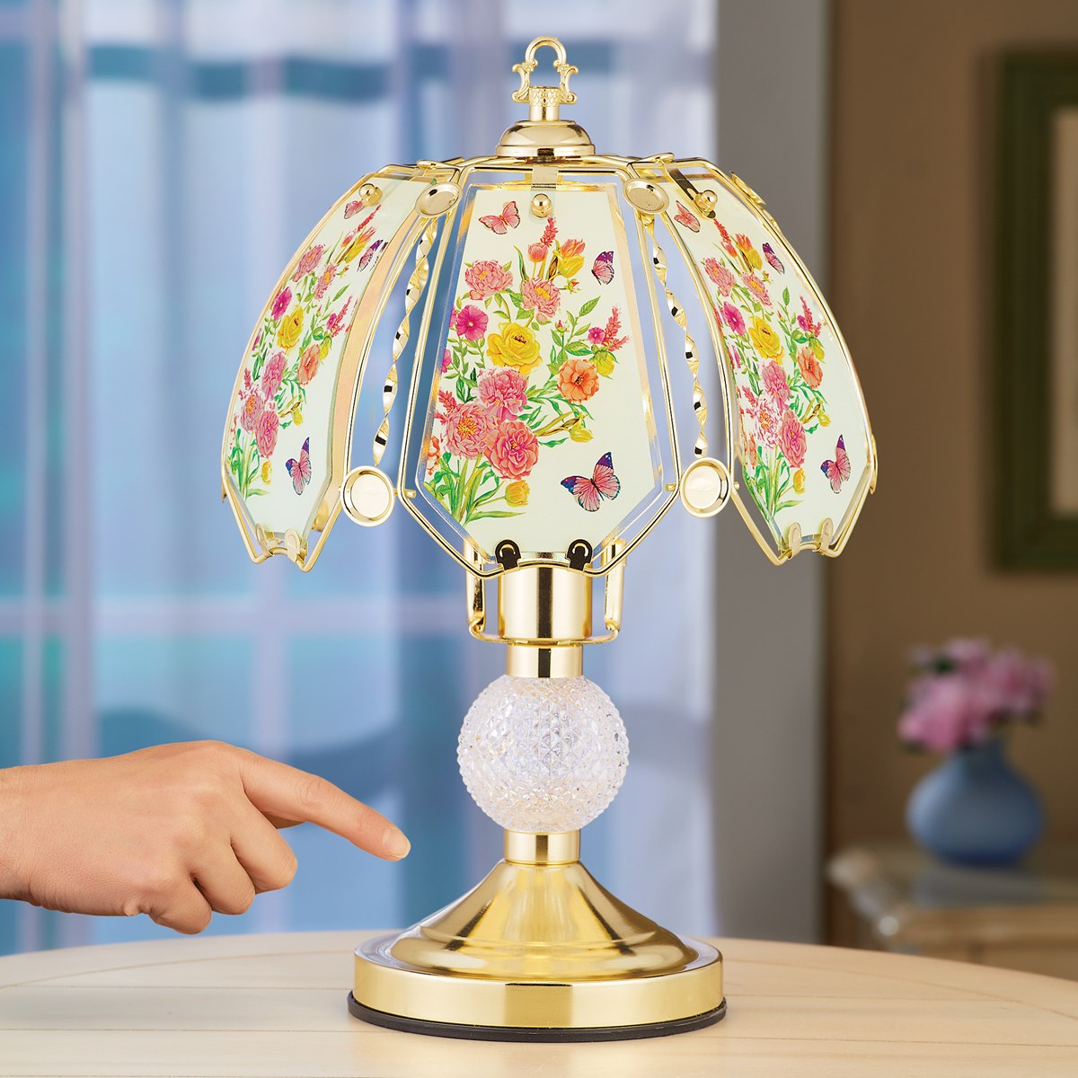 Peony Garden GoldToned Tabletop Touch Lamp Collections Etc.
