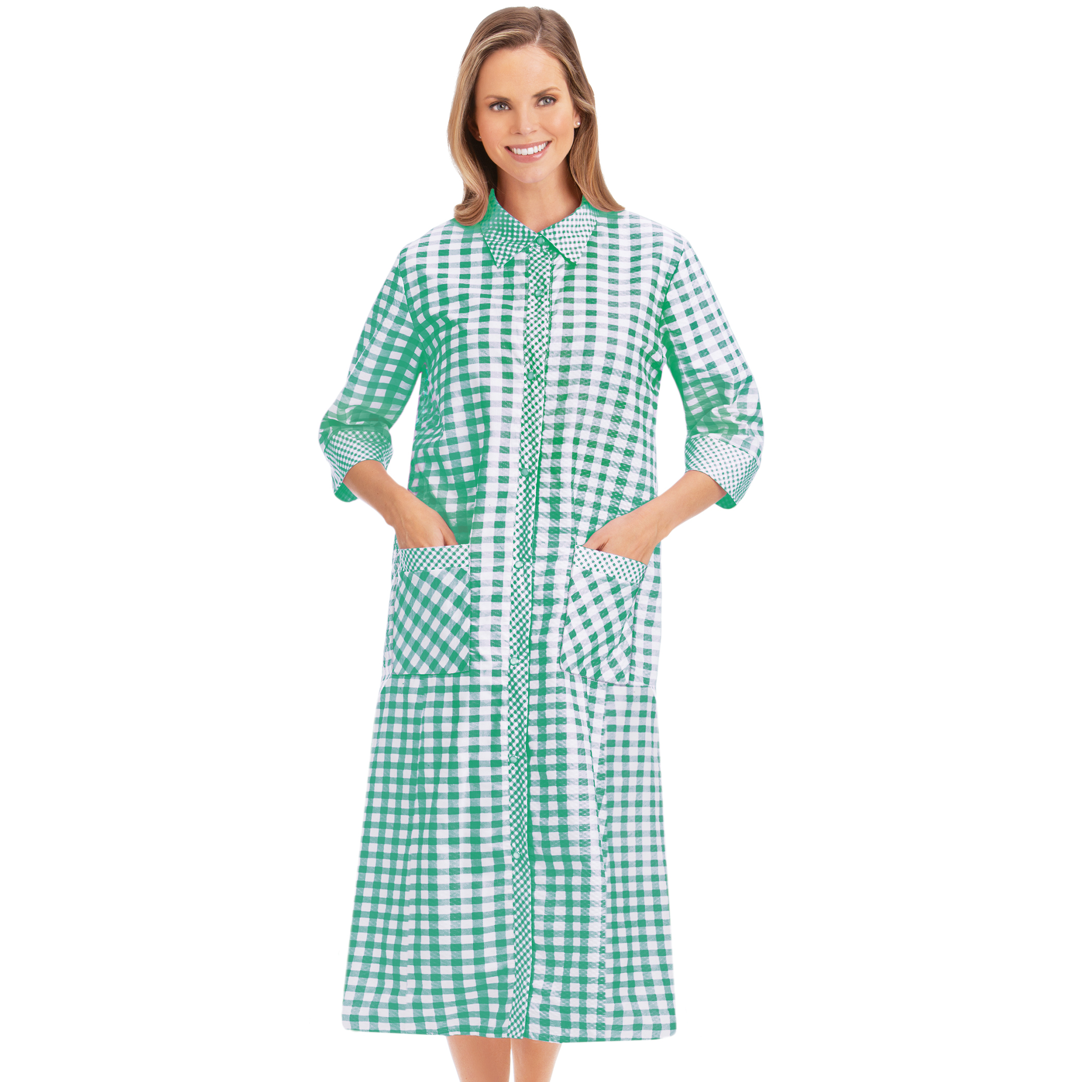 Pretty Pastel Gingham Check Print Snap Front Robe