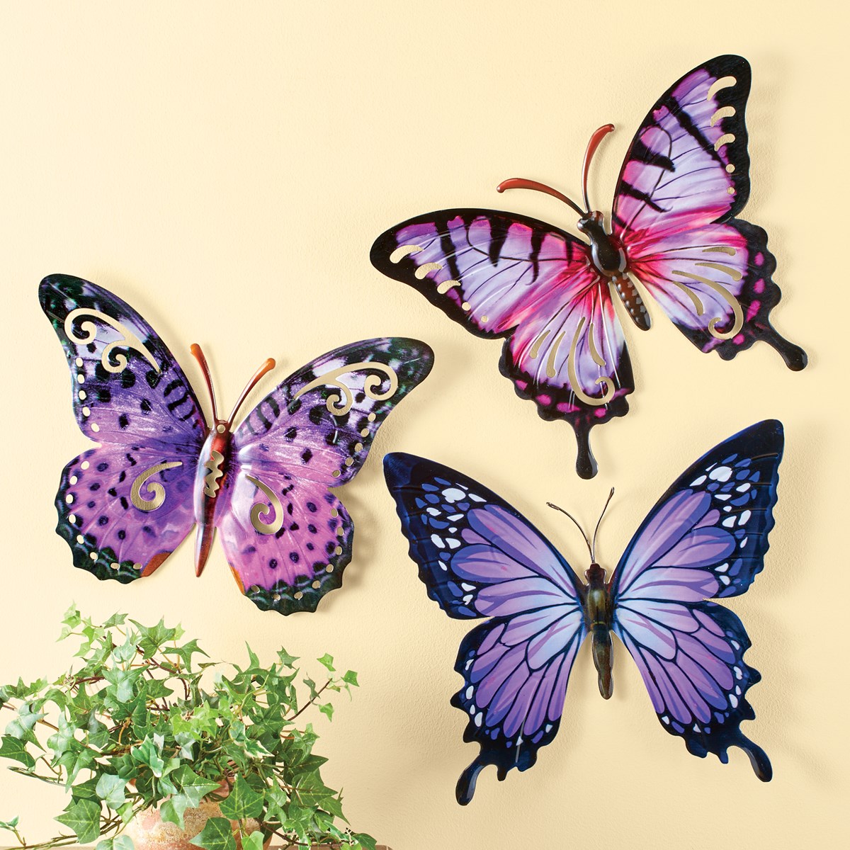 Pink and Purple Butterfly Wall Art Decor Set of 3 Collections Etc.