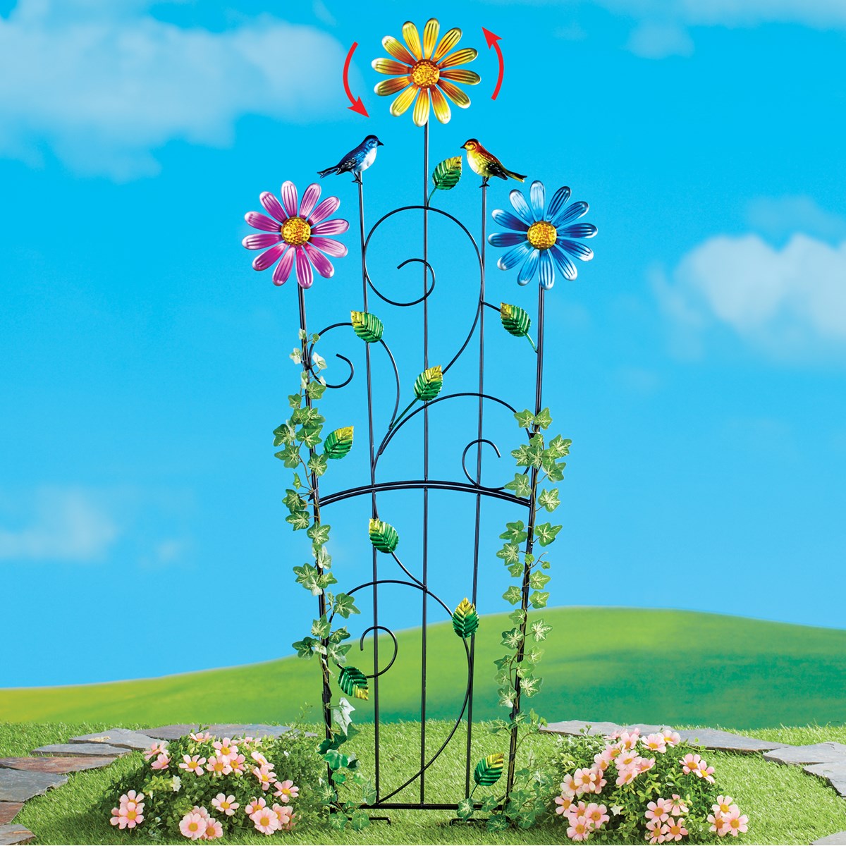 Metal Garden Trellis with Flower Wind Spinners Collections Etc.