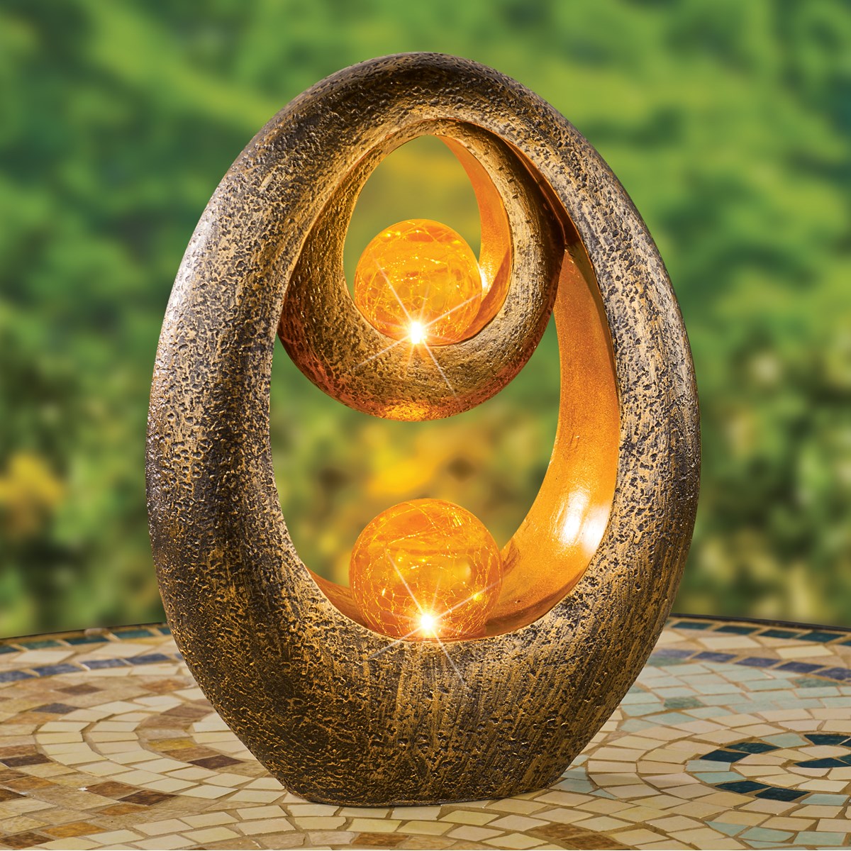 Double Flaming Solar Bronze Gold Finish Garden Statue | Collections Etc.