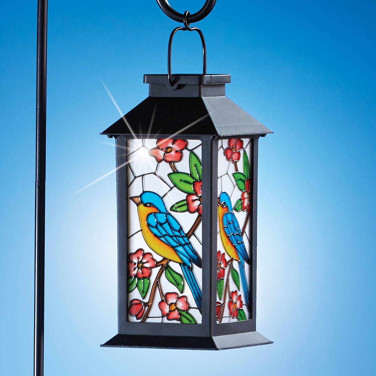 Bluebird Outdoor Solar Lantern with Metal Shepherds Hook Collections Etc.