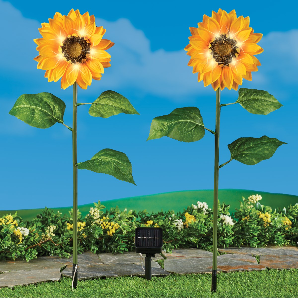 Solar Powered Sunflowers Lawn Stakes Set of 2 Collections Etc.